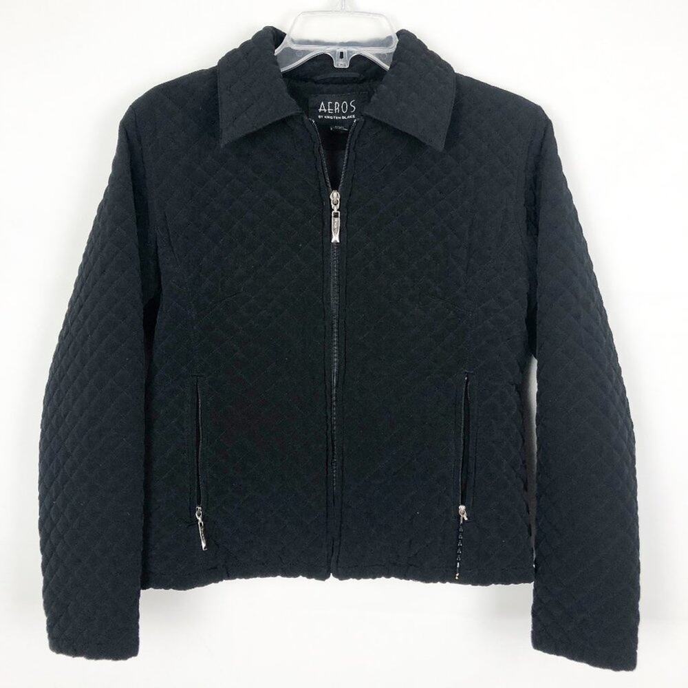AEROS Women's Quilted Black Full Zip Jacket Size PS